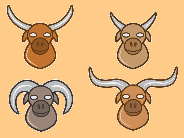 有角的动物头图标集图片下载