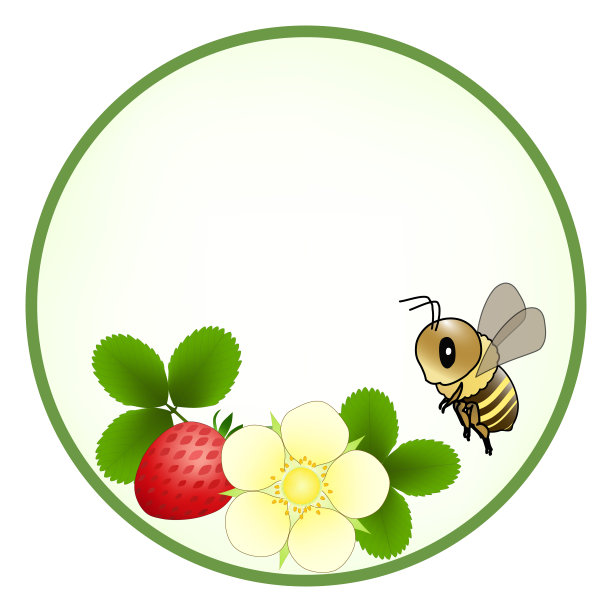 蜜蜂飞过草莓花的圆形框架图片下载