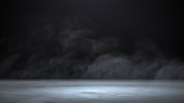 灰色纹理的混凝土平台，讲台或桌子与蒸汽在黑暗中图片下载