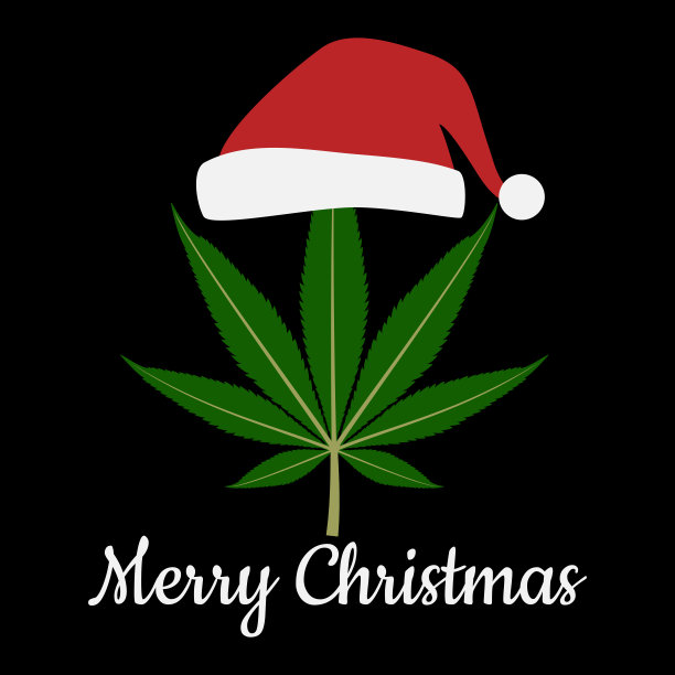 圣诞快乐大麻叶圣诞老人-矢量插图图片下载
