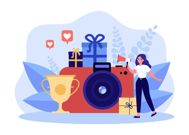 一名女子用扩音器宣布摄影比赛的冠军图片下载