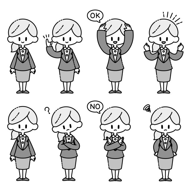 一个穿着西装的女人摆出的各种姿势图片下载