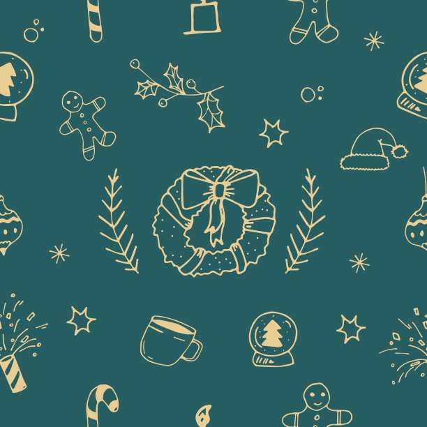圣诞季节矢量无缝模式。圣诞节手绘元素图片下载