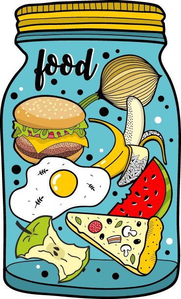 彩色插图的食品罐孤立在白色的背景。图片下载