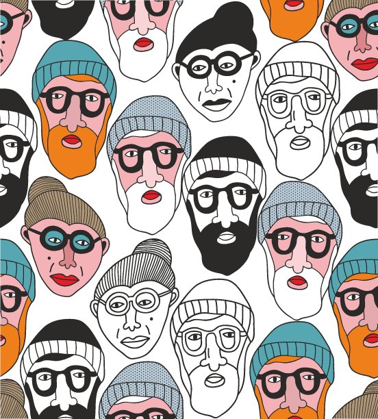 无缝的图案与老人的脸。图片下载