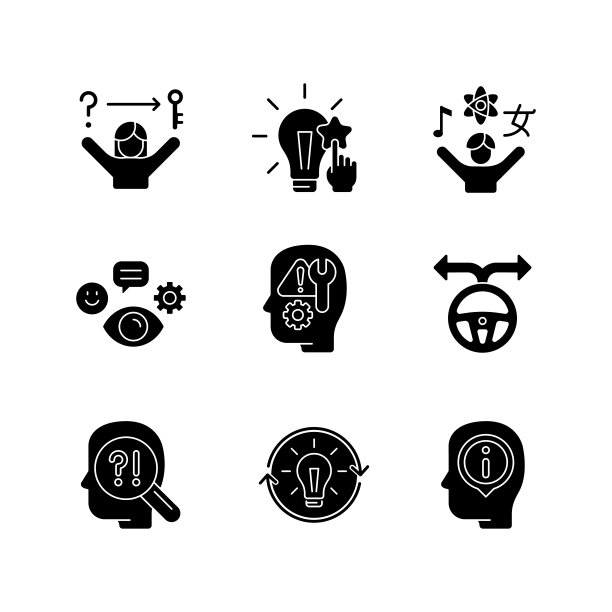 自我发展技能黑色符号图标设置在空白图片下载