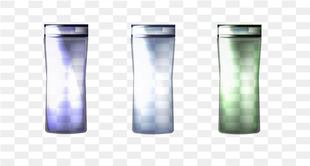 现实的洗发水瓶子。沐浴露。3 d。玻璃。孤立。白色背景。图片下载