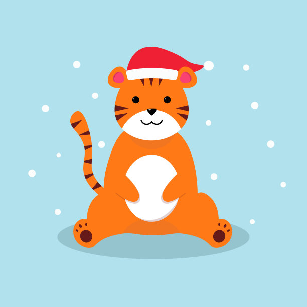 可爱的卡通向量圣诞老虎在帽子图片下载