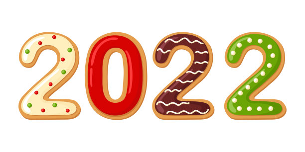 姜饼数字2022。圣诞插图。卡通风格。图片下载