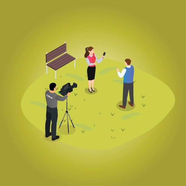 记者采访一名男子在公园三维等距图片下载