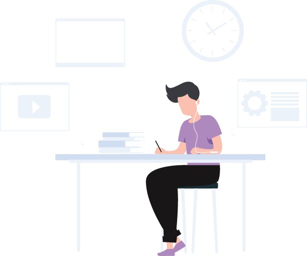 一个戴着耳机的男孩在写东西。图片下载