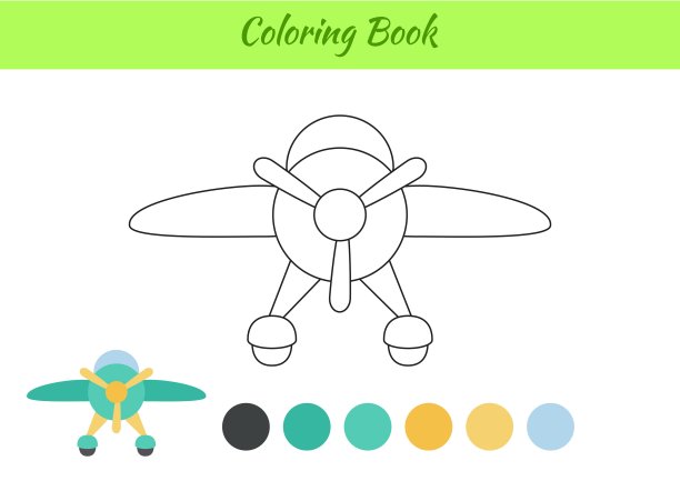 为儿童涂色书页的飞机。教育活动页学龄前儿童和蹒跚学步的交通。可打印工作表。卡通彩色矢量插图。图片下载