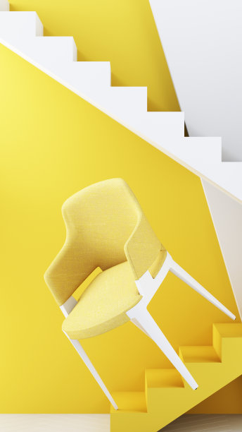 黄色椅子，沙发，空背景扶手椅。极简主义装置艺术的概念。三维渲染模型垂直框架图片下载