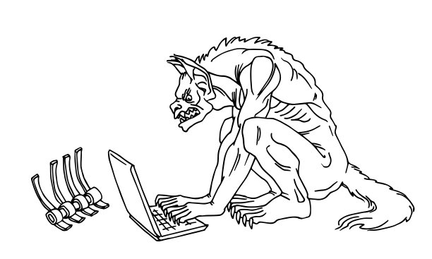 一个狼人正在互联网上寻找受害者，这是网络犯罪的概念图片下载