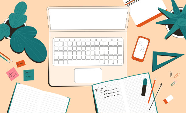 男生办公桌的俯视图图片下载