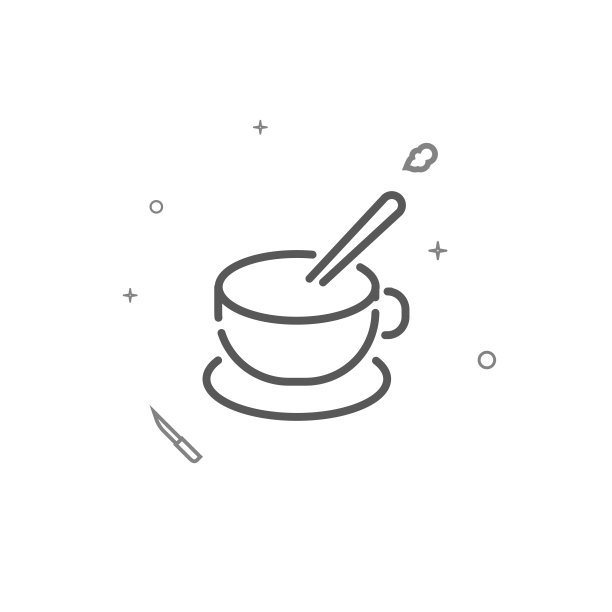 杯子，碟子和勺子简单的矢量线图标。厨房用具相关标志隔离在白色背景上。可编辑的中风图片下载