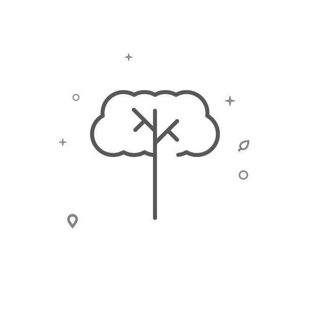 树有一个茂盛的树冠简单的矢量线图标。灰色标志孤立在白色背景上。可编辑的中风图片下载