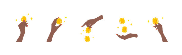 转账。非洲女性的手在赠送金币。捐赠、慈善或发薪日的概念。金融的象征。银行或商业服务。矢量插图在平面卡通风格图片下载