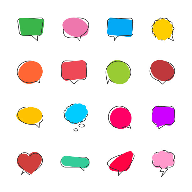 向量集合的语音气泡线颜色图标。图片下载