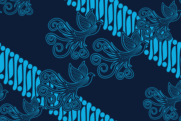 无缝模式与凤凰矢量插图，印度尼西亚蜡染图案图片下载