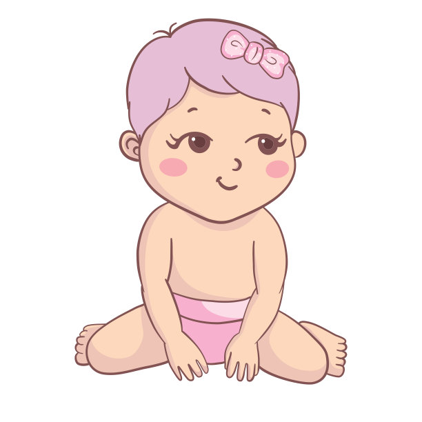 一个戴着粉色蝴蝶结的小女孩。儿童涂鸦绘制矢量插图在粉红色。图片下载