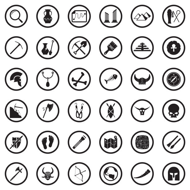 考古学图标。圆形黑色平面设计。矢量插图。图片下载