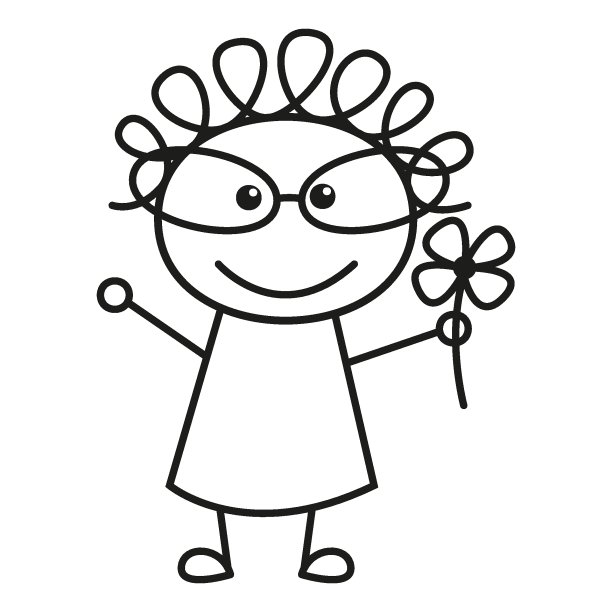 戴着眼镜微笑的小女孩的肖像。向量。剪影手画可爱小女孩快乐的图标图片下载