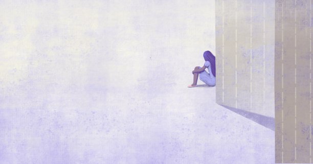 抑郁的女人，孤独孤独的悲伤和孤独的概念艺术，绘画插画，超现实的概念艺术图片下载