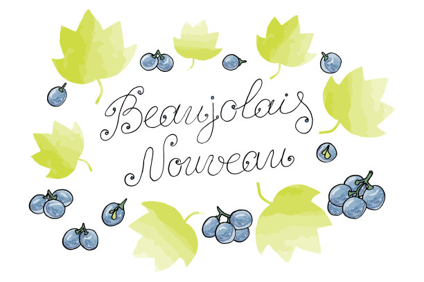 博若莱新酿葡萄酒刻字。法国新葡萄酒节。酒和食物。矢量插图。图片下载