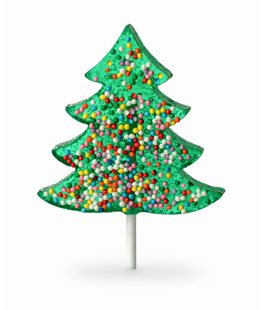 圣诞树形状的棒棒糖。用五颜六色的糖屑装饰的糖果。孤立在白色背景与软阴影图片下载