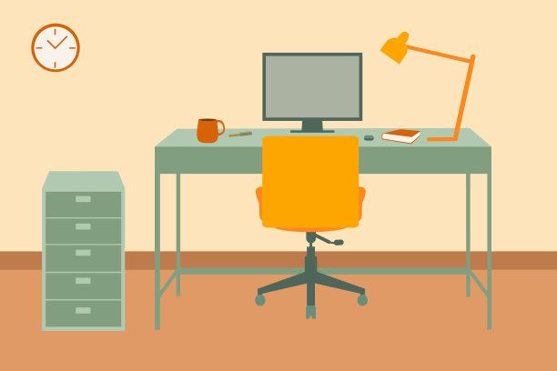 现代工作空间与学习书桌，台式电脑和抽屉。图片下载