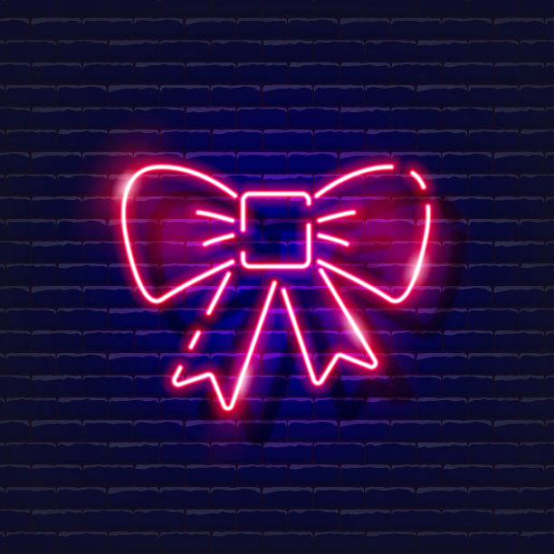 圣诞蝴蝶结霓虹灯。丝带蝴蝶结发光的图标。新年和圣诞节的概念。矢量插图设计。图片下载