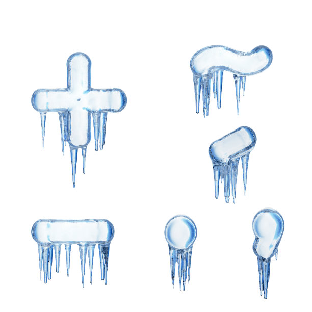 由白色背景上孤立的蓝色融化的冰组成的字母符号。图片下载