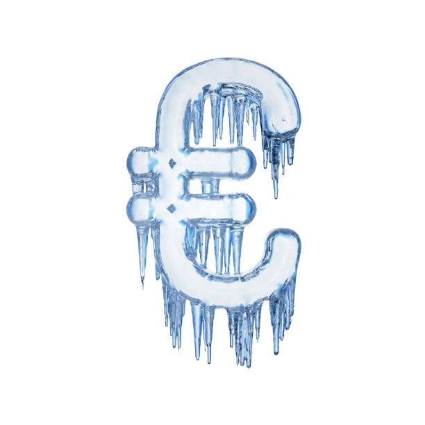 由白色背景上分离的蓝色融化的冰组成的欧洲字母标志。图片下载