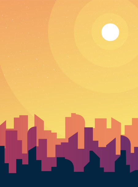 清晨，城市天际线景观，不同时间的城镇建筑和城市城市景观城镇天空。白天的城市。建筑剪影市区矢量背景。传单、卡片的平面设计图片下载