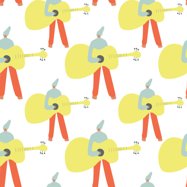 无缝模式。矢量插图与吉他手。卡通人物。图片下载