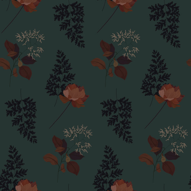 秋天用干燥的植物印刷。无缝的花卉图案。向量。图片下载