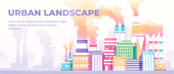 空气中弥漫着工业烟囱的烟雾。工厂。城市背景。简约现代的城市景观设计。工厂，空气污染，环境，蒸汽管道。平面风格矢量eps10插图。图片下载