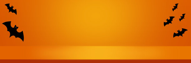万圣节橙色背景与蝙蝠…万圣节的布局设计，工作室，房间，网页模板。现代设计为您的产品介绍。复制文本空间。横幅。图片下载