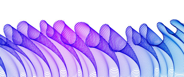 向量抽象背景与波浪流动的粒子，平滑的曲线形状线，透明薄纱纺织上的风。3d形状点魔术混合网格。图片下载