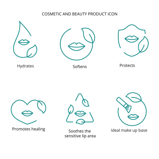 口红，唇霜，面膜化妆品和美容产品图标设置为网页，生态包装设计图片下载