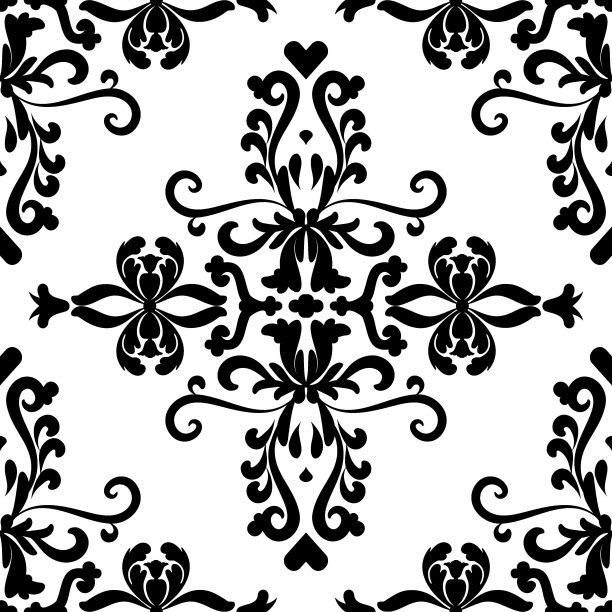 金银丝锦缎无缝模式。黑色和白色。装饰纹理。手绘图案。用于布料、壁纸、威尼斯图案、纺织品、包装。图片下载