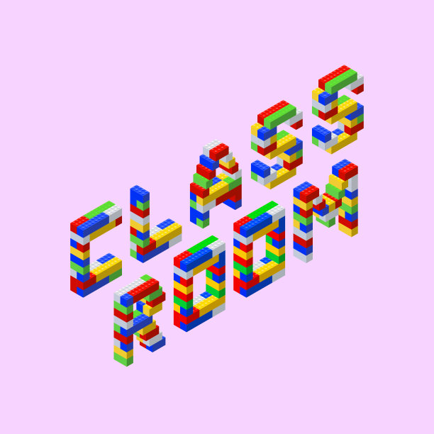 教室是一个由紫色背景上的彩色砖块组成的短语。矢量插图。图片下载