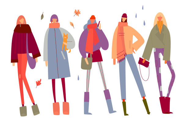 Set的秋天小女孩矢量平面插图图片下载