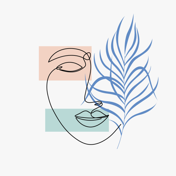 海报上画着女人脸上的叶子。一行画风格。向量插图设计衣服，卡片，记事本，海报。图片下载