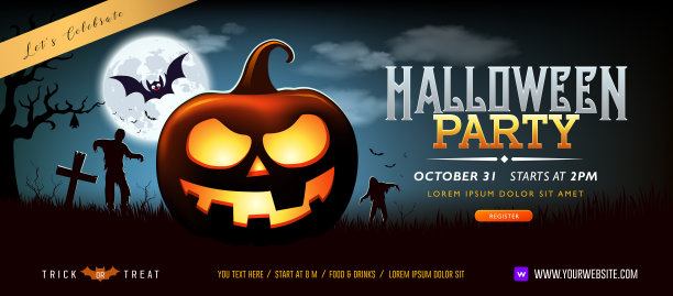 万圣节派对鬼南瓜贺卡横幅设计图片下载