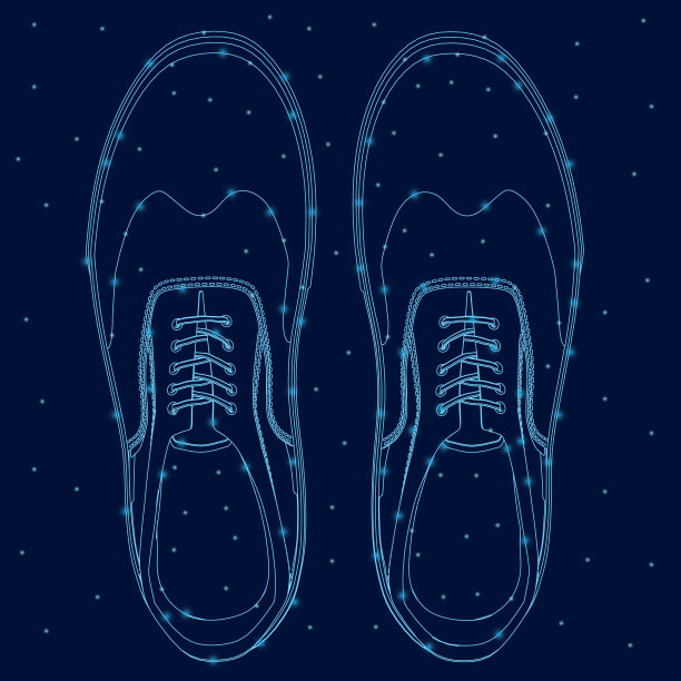 在黑暗的背景上有发光的蓝色线条的运动鞋的轮廓。从以上观点。矢量图图片下载