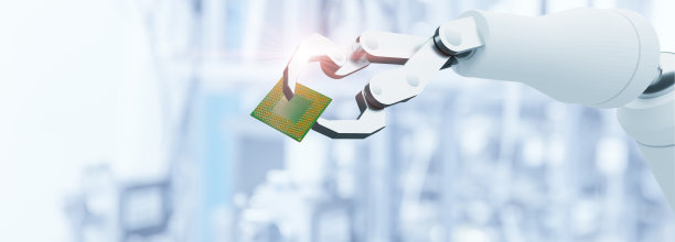 机器人手臂手柄电脑微处理器芯片先进技术生产企业的现代工厂理念。图片下载