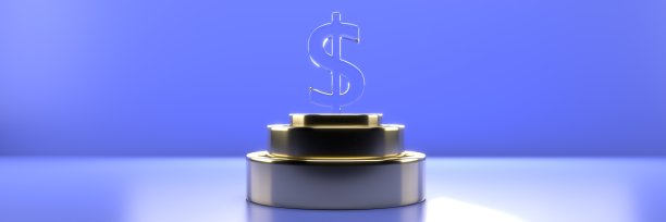 在蓝色背景上的美国货币的玻璃符号。三维可视化图片下载