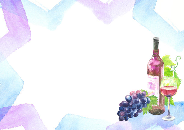 背景插图的红酒，玻璃和葡萄在水彩画图片下载